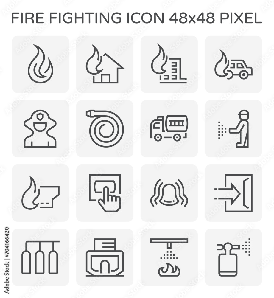 Fire Protection Devices Icon Fire fighting system, equipment vector icon i.e. alarm, sprinkler, hose ...