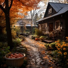 Wall Mural - Charming cottage nestled in the vibrant hues of autumn