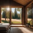 A Scandinavian-style wooden cabin nestled in a sunlit meadow1
