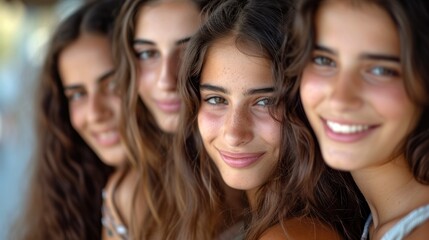 Wall Mural - group of beautiful attractive Israeli young women looking at the camera