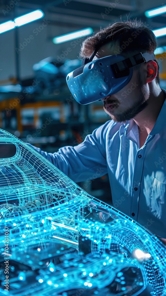 Automotive Engineer Using an Augmented Reality Headset with a 3D VFX ...