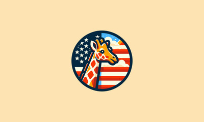 head giraffe with flag american vector logo design