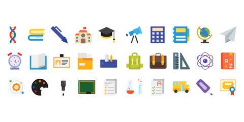 Poster - Education Icon Set With Flat Style