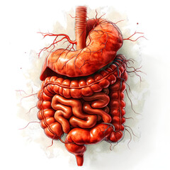 Realistic flat vector illustration of the small intestine and large intestine. Human internal organs