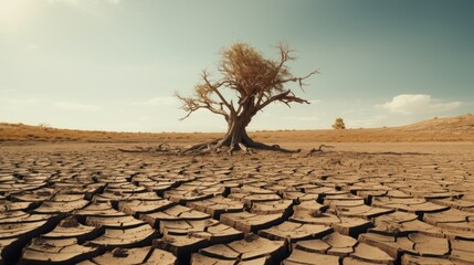 Wall Mural - Crisis condition barren ground surrounds trees.