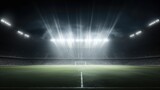 Fototapeta Sport - Spotlight white smoke on stadium football field.