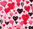 Anime cartoon style pastel heart seamless pattern for Valentine's day gift wrapping paper.