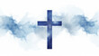 © Diana - Minimalistic watercolor cross in blue tones on white background.