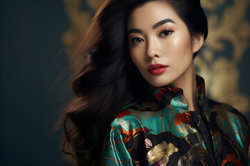 Wall Mural - studio portrait of a stylish modern asian woman wearing elegant high-fashion clothes