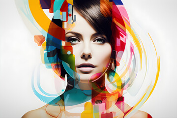 Wall Mural - abstract colourful typographic portrait of woman