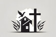 dove shadow on home and cross design logo