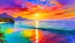 serene wallpaper featuring a captivating sunset over the sea. Picture the sun casting warm hues across the tranquil water, creating a breathtaking scene. The sky should be adorne