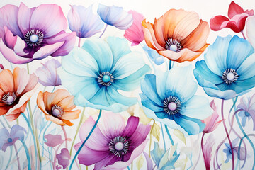 Wall Mural - Watercolor flower pattern background