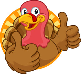 Sticker - Turkey Thanksgiving or Christmas bird animal cartoon character giving a thumbs up