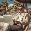 person with laptop on the beach for relax and remote work
