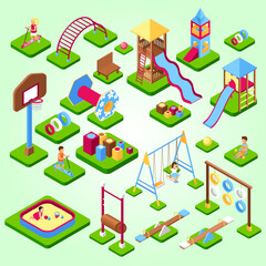 Wall Mural - playground images set amusement isometric 3d joy kindergarten