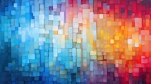  A Multicolored Abstract Background Of Squares And Rectangles In Blue, Red, Yellow, And Orange.