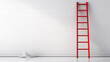 © Aura - ladder and the red target on white wall background