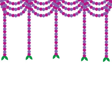 Traditional indian marigold toran floral garland vector,wedding and festival decoration,border flower decoration with transparent background