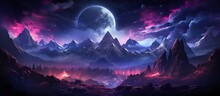 Fantasy Landscape With Mountains And Moon