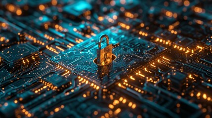Access control. Fingerprint security. Cybersecurity and information technology. Blue, red background with digital integrated network technology.