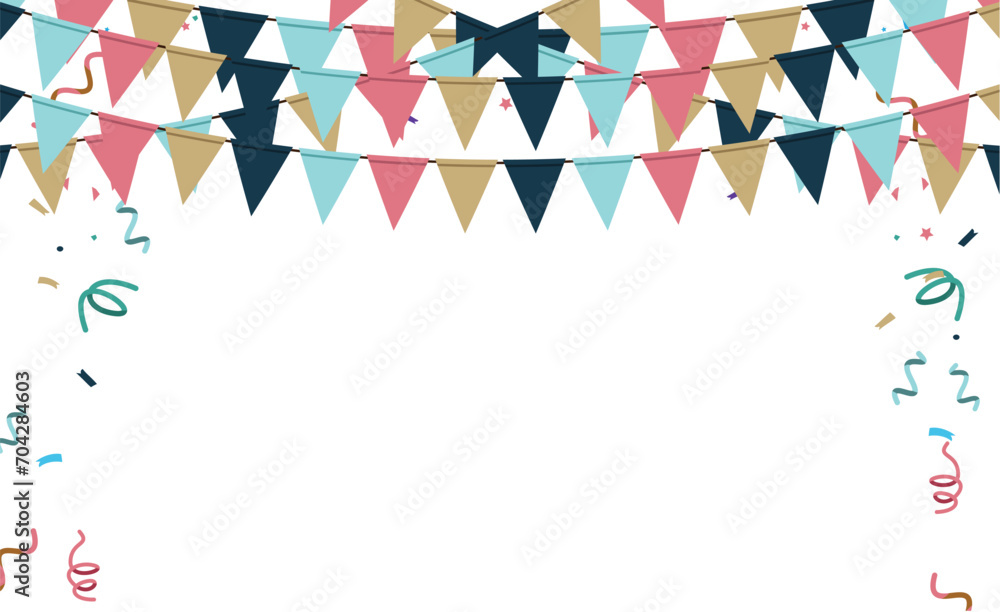 Happy birthday vector transparent background. colorful happy birthday border frame with confetti