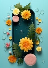 Wall Mural - spa frame banner with flowers  