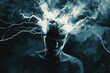 A human head in which lightning strikes, depression, mental health