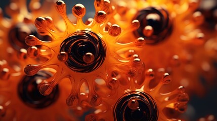 Wall Mural -  a close up of an orange and black object with a lot of bubbles in the middle of it and a black and white object in the middle of the middle of the picture.