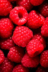 Wall Mural - There are a lot of wet raspberries. Selective focus.