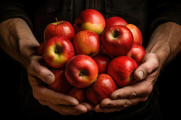 Wall Mural - Farmers hands with apple harvest