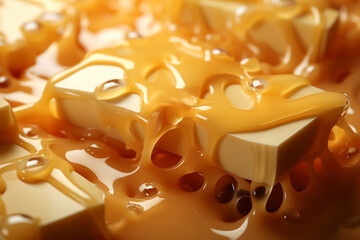 Poster - Cheese - A melting array of yellow and orange abstract shapes.