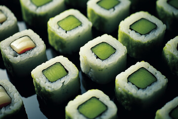 Poster - Sushi - Minimalist abstract forms with black, white, and green accents.