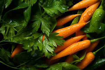 Poster - Carrot - Bright orange and green abstract strokes in a crunchy texture.