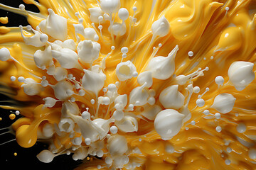 Poster - Popcorn - White and yellow abstract shapes bursting forth.
