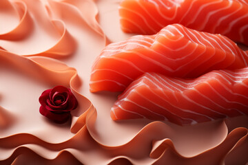 Poster - Sashimi - Sleek, minimalist abstract shapes in salmon pink and tuna red.