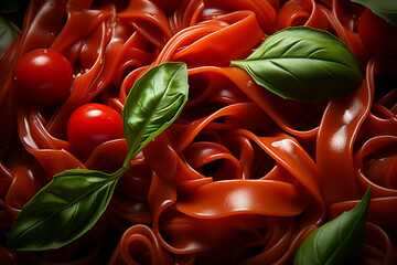 Poster - Spaghetti - Intertwined abstract lines in vibrant tomato red and basil green.