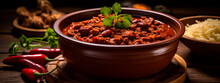 Chili Beans With Meat On A Plate. Selective Focus.
