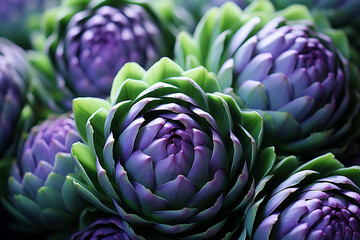 Poster - Artichoke - Layered green and purple abstract shapes resembling petals.