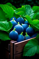 Wall Mural - figs in a box in the garden. Selective focus.