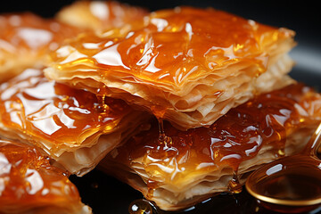 Poster - Baklava - Golden, flaky abstract layers with honey and nuts.