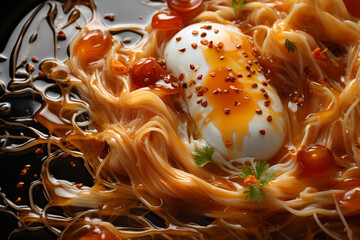 Poster - Ramen - Swirling abstract noodles in a rich broth with toppings.
