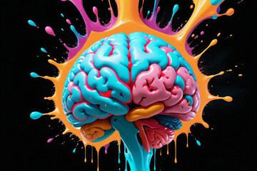 Poster - Liquid Color design background fly out of mind explosion - as a fantasy. colorful brain splash Brainstorm and inspire concept