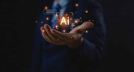 AI Technology Robotic Cyberspace Bots Artificial intelligence on the Internet is a communication assistant for online information chat services on websites. Up-to-date software development concepts