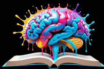 Poster - Liquid Color design background fly out of the book as a fantasy. colorful brain splash Brainstorm and study concept