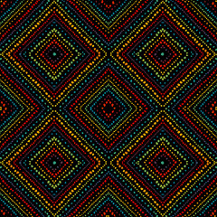 Aufkleber - Ethnic tribal style with colorful small dots on a black background. Decorative mosaic. Vector Seamless illustration.