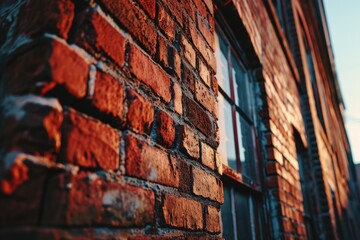 Canvas Print - A brick wall with a window overlooking a beautiful sky. Suitable for architectural and interior design concepts