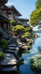 Sticker - Japanese traditional house near the lake