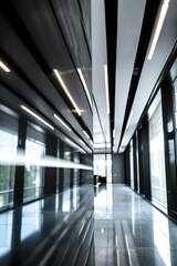 Sticker - A long hallway with numerous windows. Ideal for architectural or interior design projects