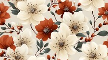 Seamless Red Flower Pattern Earthy Color AI Generated